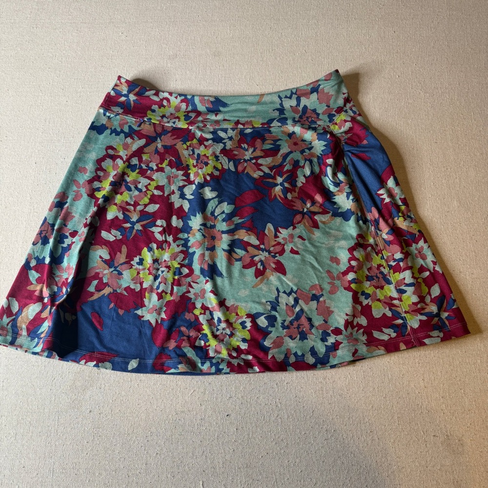 REI Women Large Floral Active Skirt Blue Pink Green Stretch A-Line Hiking Pocket - Picture 3 of 7